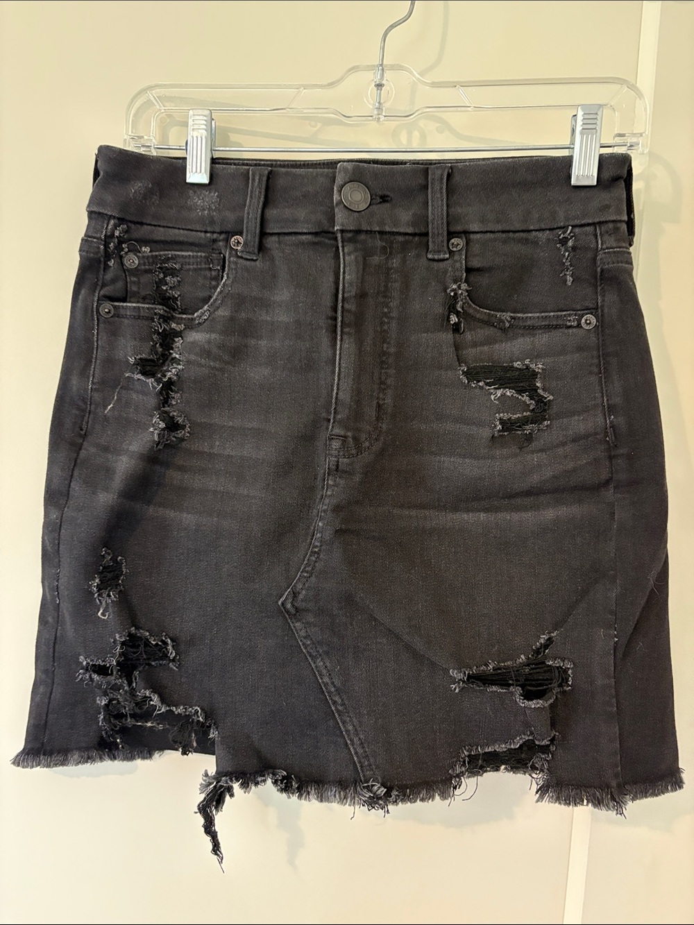 American Eagle Outfitters Black Distressed Denim Mini Skirt